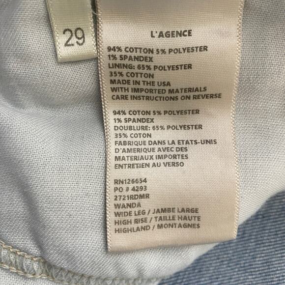L'Agence Wanda Wide Leg Jeans Size 29 Highland Blue High Rise Crop Casual Staple - Picture 11 of 14